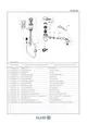 Diagramm einer Kludi-Mischbatterie mit Einzelteilen, einschließlich Hebel, Dichtungen, Schlauch und Befestigungselementen zur Montage und Funktionsübersicht.